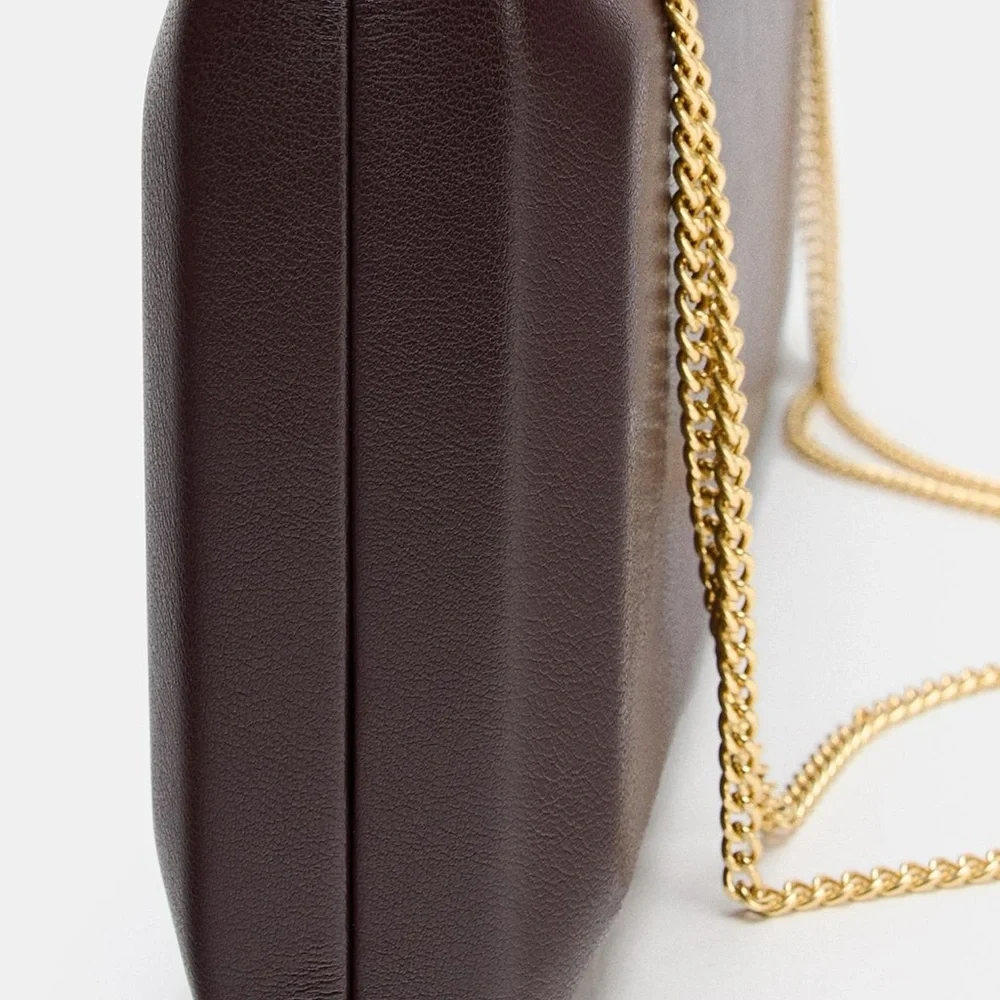 Zara Dark Brown Clutch with Gold Chain